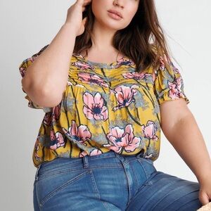 Anthropologie Daniel Rainn Top Olivette Pintucked Floral Flowy Tunic Blouse 2X